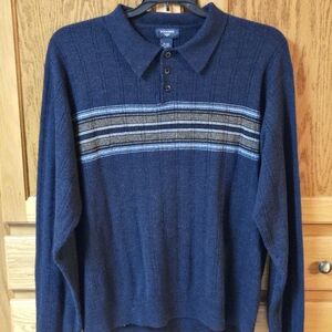 Dockers Mens Navy Collared Sweater Blue/Brown Chest Stripes Size XL